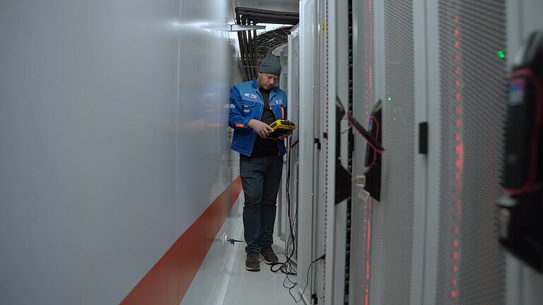 A technician at a data center