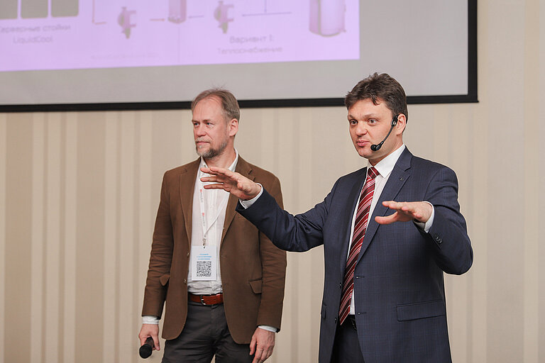 Nikolai Korolev speaks at a meeting